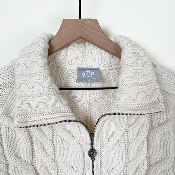 Aran Woollen Mills 100% Merino Wool Cable Knit Long Cardigan Sweater Jacket Coat - Picture 5 of 12